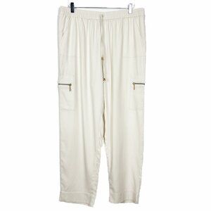 NWT Soft Surroundings Pants Womens L Ivory 100% Silk Pull-On Cargo Minimalist
